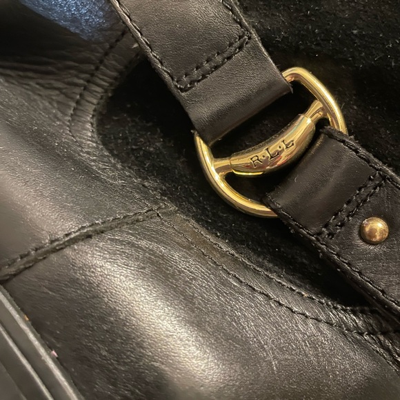 Ralph Lauren Black Leather Boots with Gold Accent - Picture 2 of 5